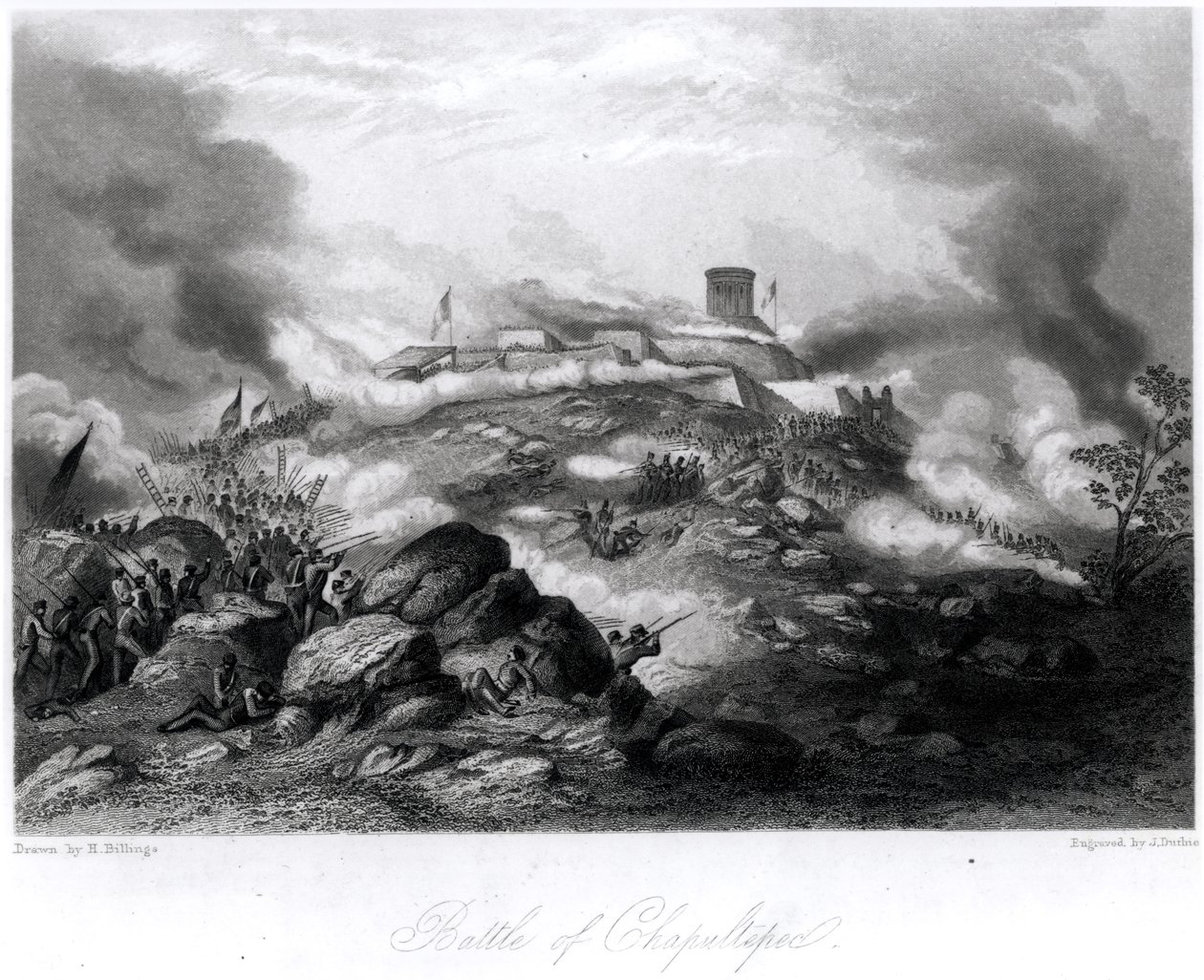 La Batalla de Chapultepec, 1847, grabado por J. Duthie de Hammatt Billings