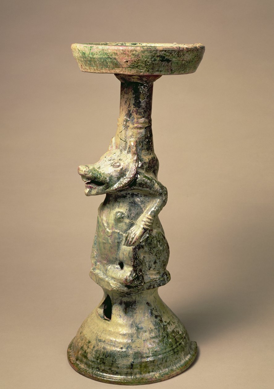 Lámpara de cerámica china antigua, artefacto de tumba, dinastía Han, 25-220 d.C. de Han Dynasty Chinese School