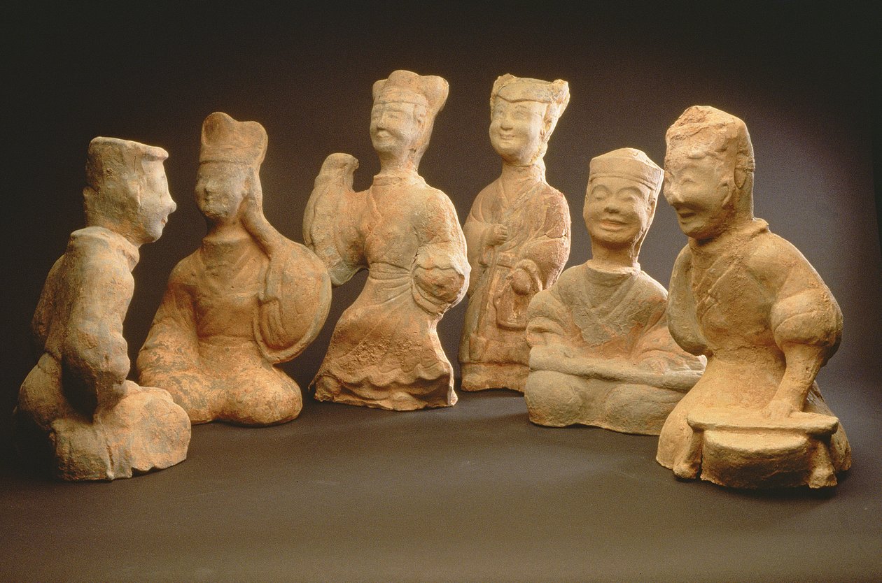 Grupo de músicos, bailarines y sirvientes de Han Dynasty Chinese School