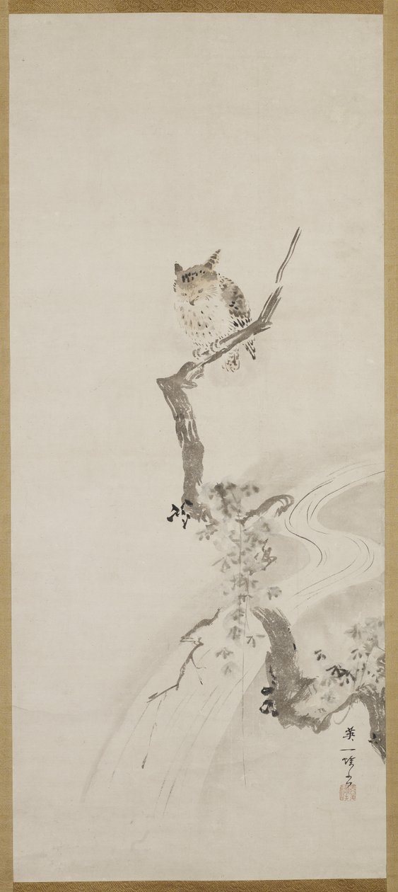 Un búho posado en un árbol, c. 1710 de Hanabusa Itcho