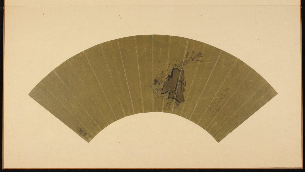Un vendedor ambulante y un niño mirando la luna, período Edo, finales del siglo XVII-principios del siglo XVIII de Hanabusa Itcho