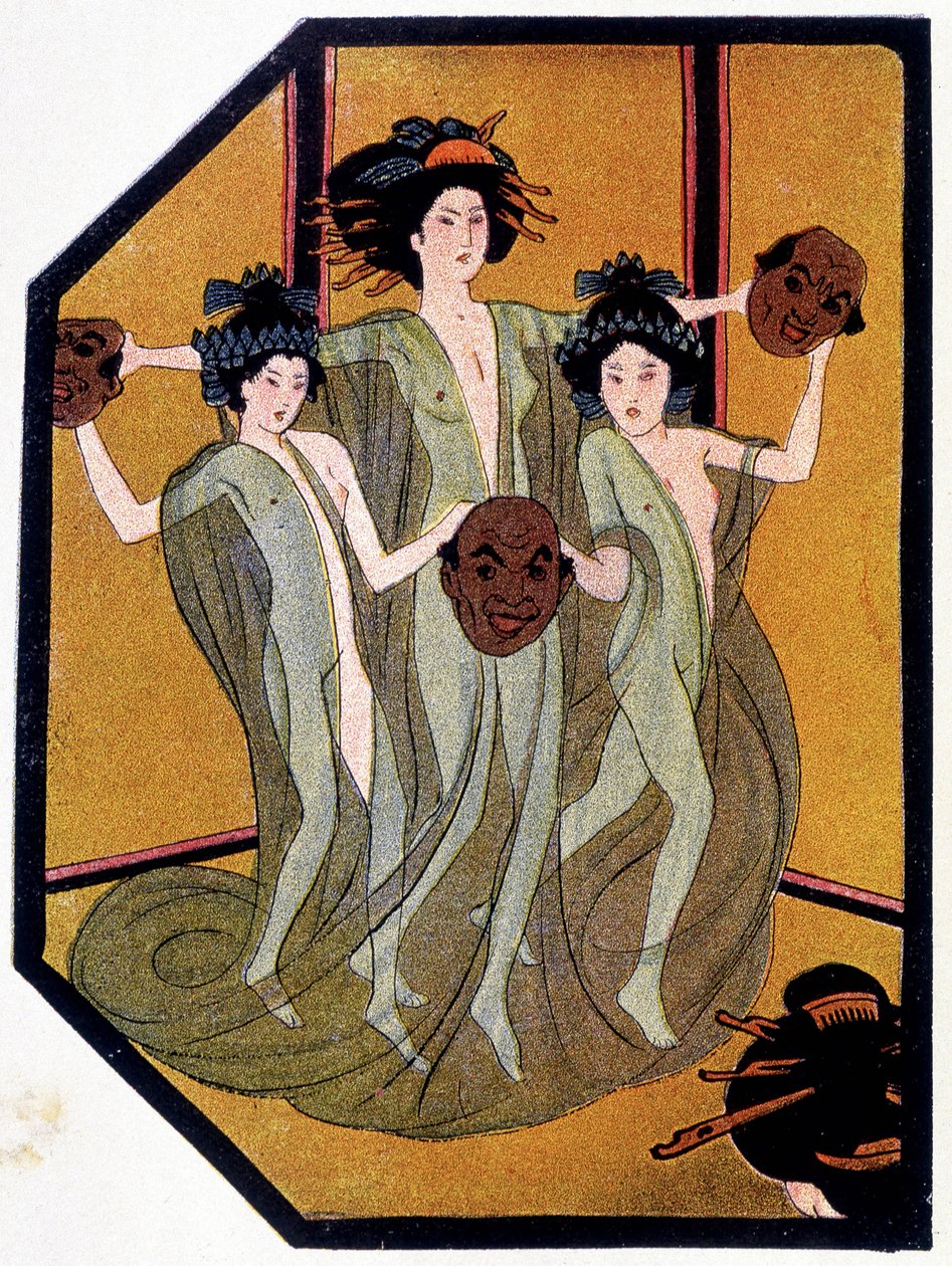Entrada de las jóvenes japonesas - en "Muñecas japonesas" por Félicien Champsaur, ilustrado por Hanafusa Itcho, París de Hanabusa Itcho