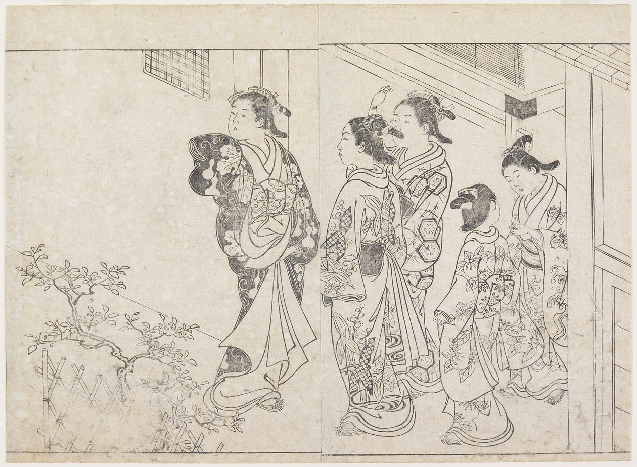 Cinco prostitutas en un patio, principios de 1770 de Hanabusa Shigenobu