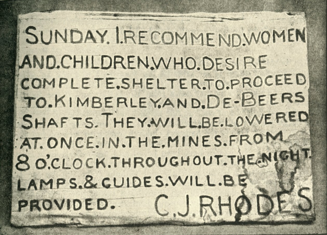 Cartel erigido por el Sr. Rhodes, 1900 de Hancox
