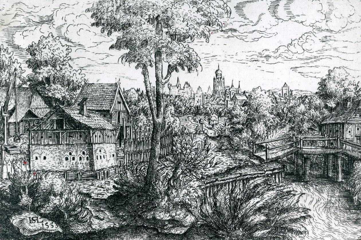 Puente cerca de un molino de agua, 1553 de Hanns Sebald Lautensack