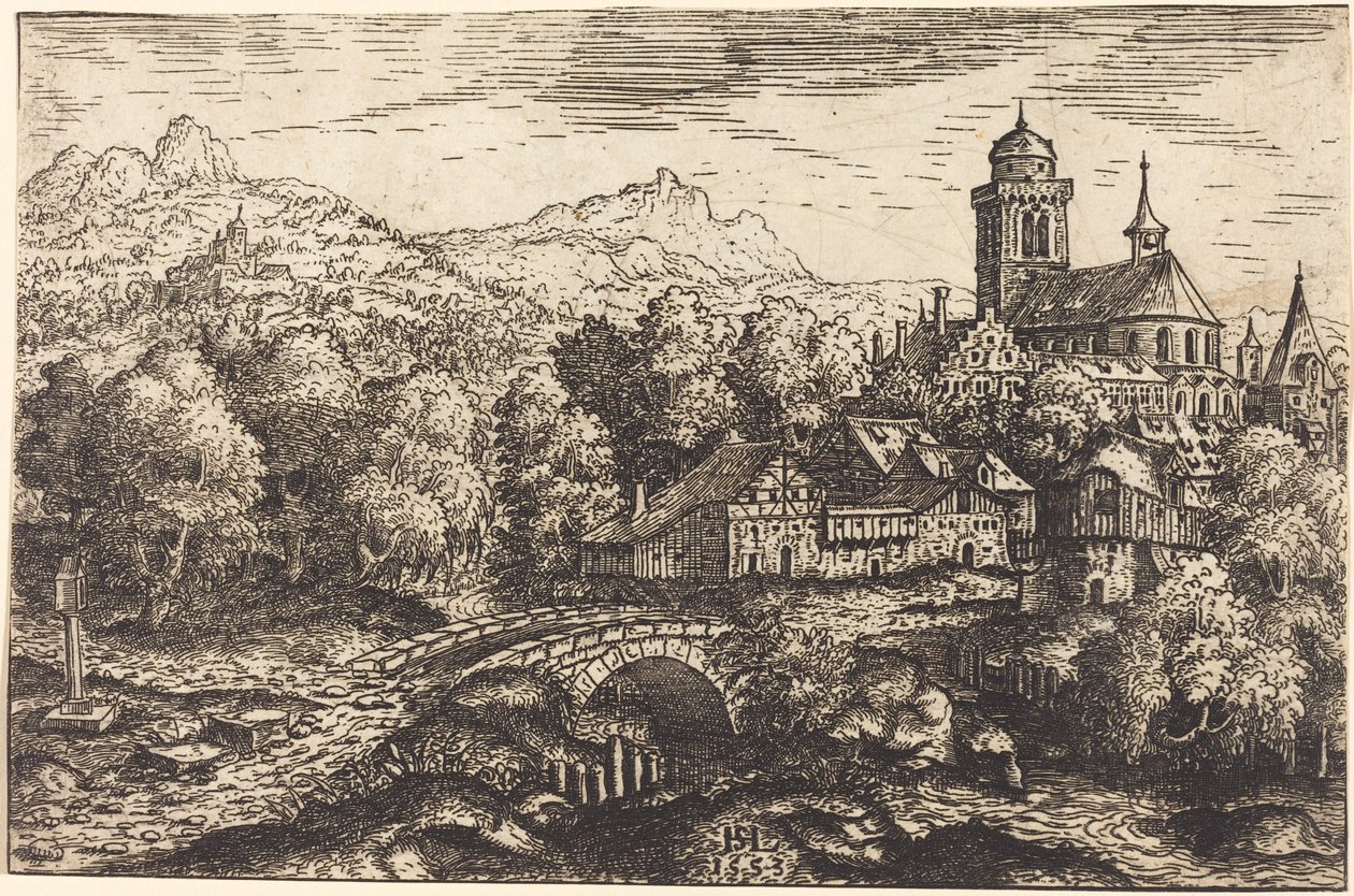 Paisaje montañoso con un pueblo de Hanns Lautensack