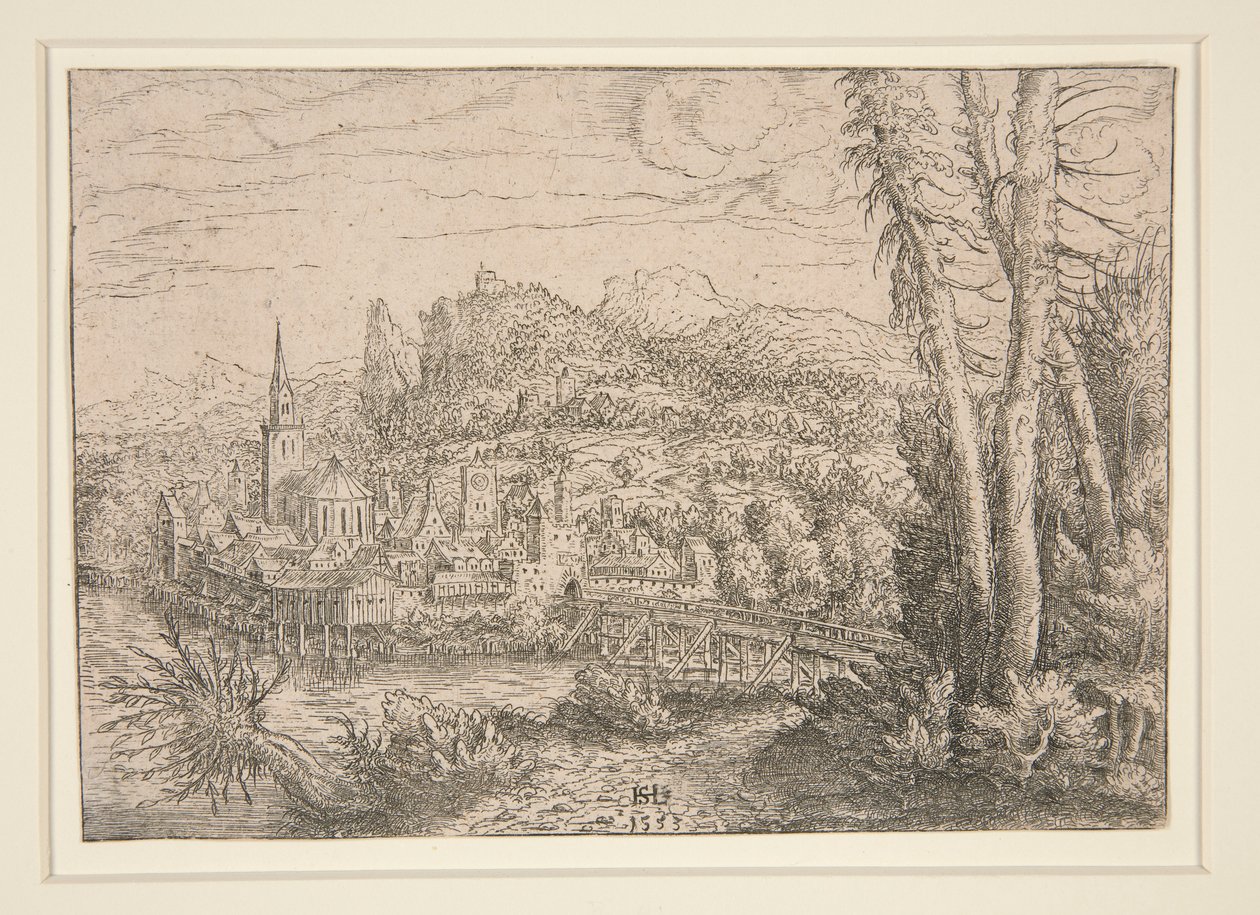 Vista de una ciudad cerca de un río de Hanns Lautensack