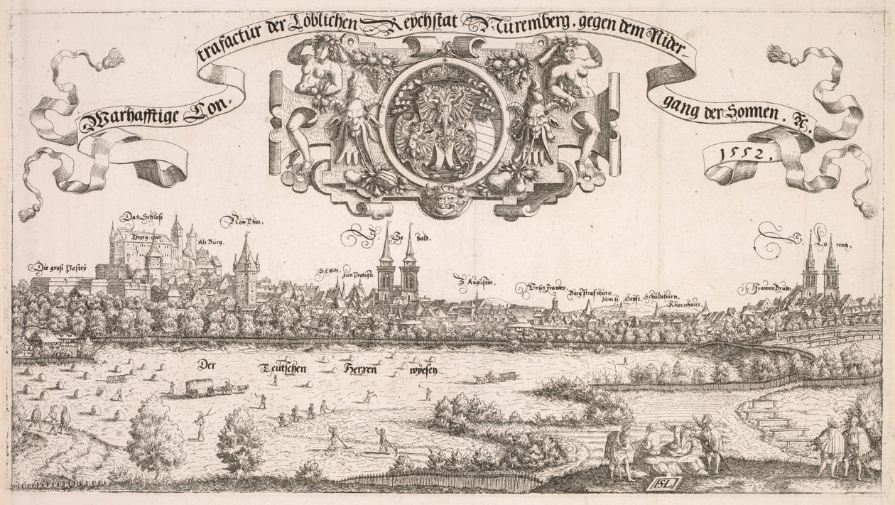 Vista panorámica de Núremberg: Porción central, 1552 de Hanns Sebald Lautensack