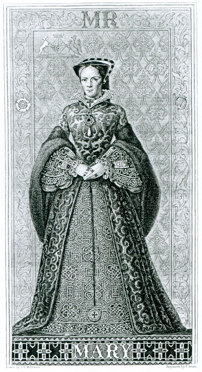 Reina María I grabado por T.Brown de Hans Eworth