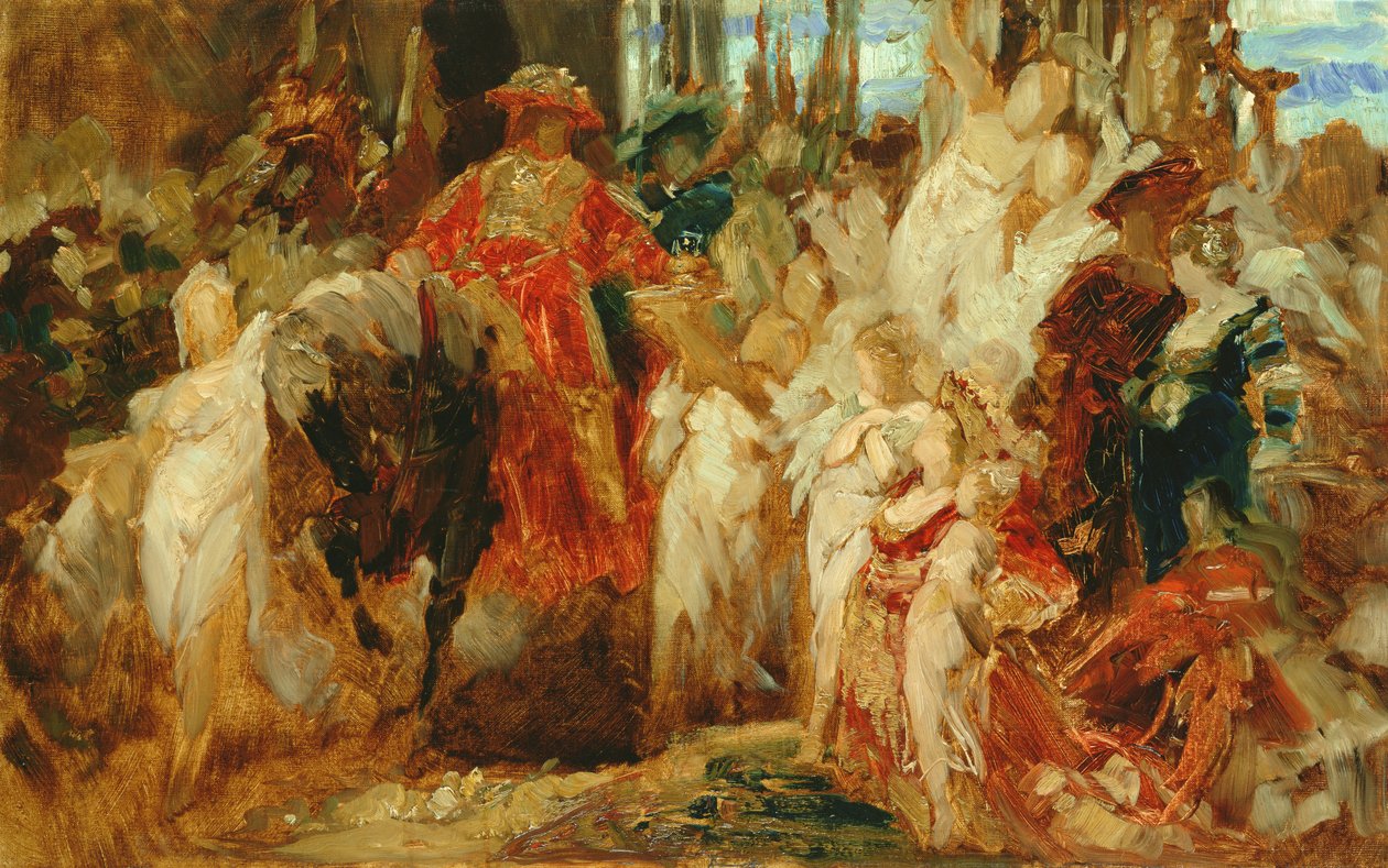 Estudio para La Entrada del Emperador Carlos V (1500-58) en Amberes en 1520, 1876-77 de Hans Makart
