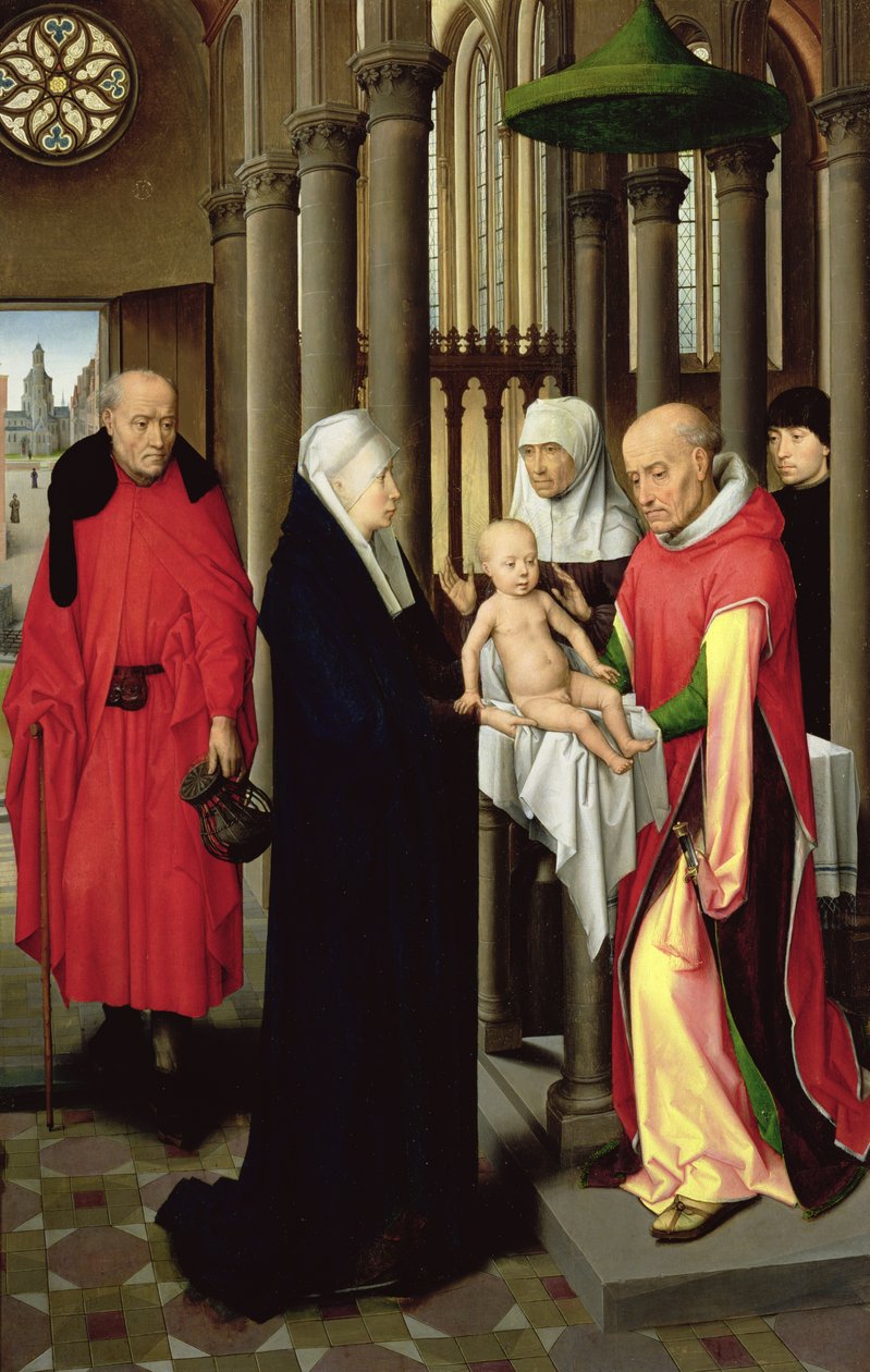 Adoración de los Magos: Ala derecha del tríptico, representando la Presentación en el Templo, c.1470-72 de Hans Memling