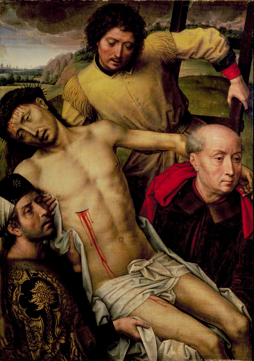 Descendimiento de la cruz, panel izquierdo del Díptico de la Deposición, c.1492-94 de Hans Memling