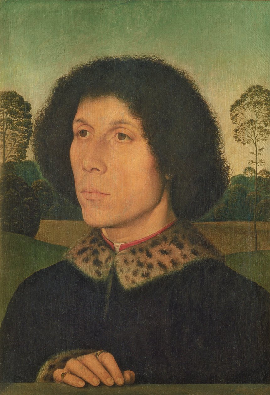 Retrato de un hombre contra un paisaje, c.1470 de Hans Memling