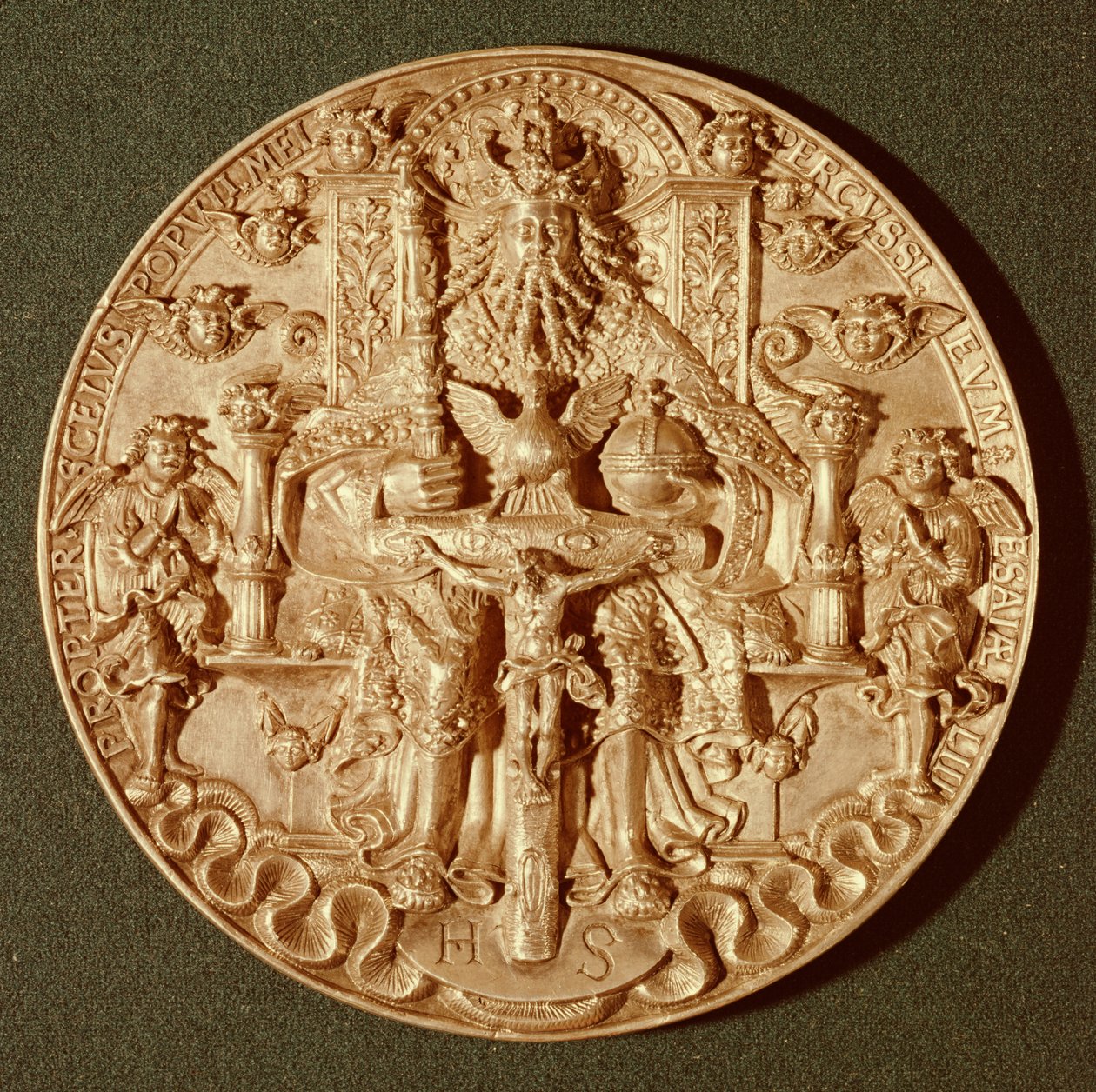 Medalla de la Trinidad, versión recasteada del original hecho en 1544 ahora en Domschatz, Trier de Hans Reinhart