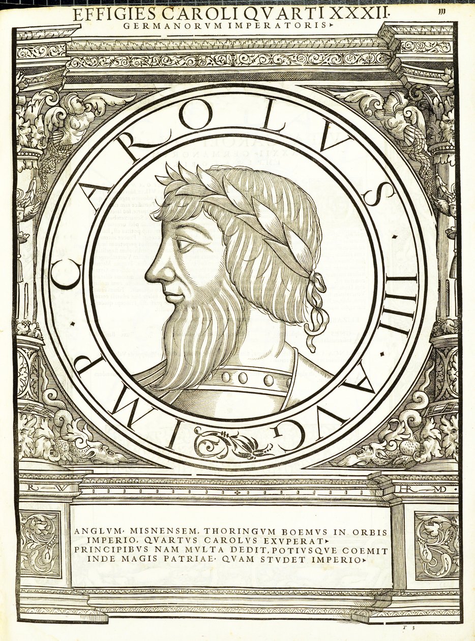 Carolus IIII, ilustración de Imperatorum romanorum omnium orientalium et occidentalium verissimae imagines ex antiquis numismatis de Hans Rudolf Manuel Deutsch