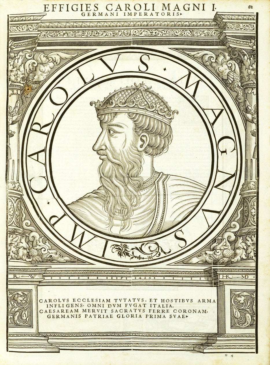 Carolus Magnus, ilustración de Imperatorum romanorum omnium orientalium et occidentalium verissimae imagines ex antiquis numismatis de Hans Rudolf Manuel Deutsch