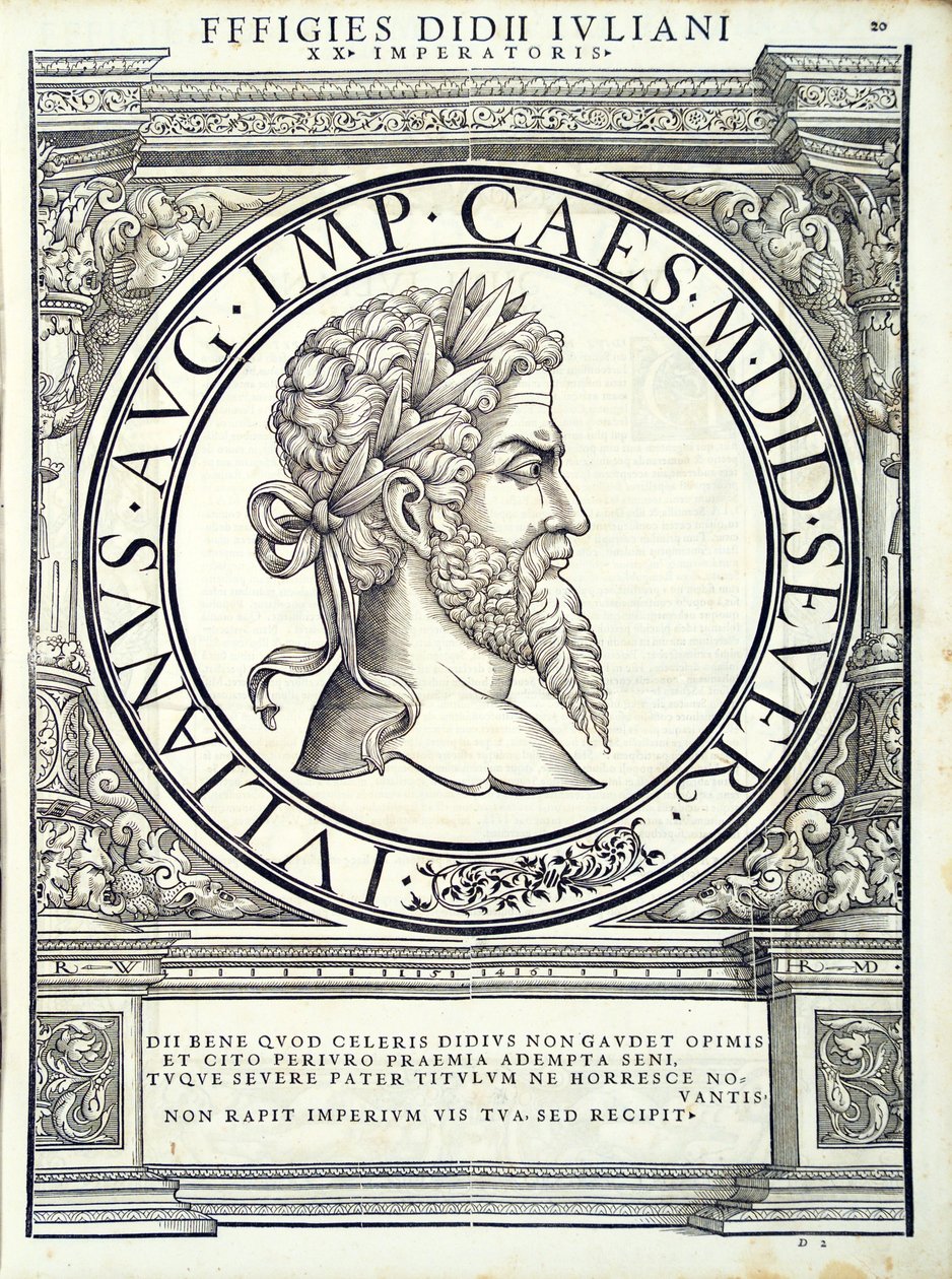 Didio Juliano, ilustración de Imperatorum romanorum omnium orientalium et occidentalium verissimae imagines ex antiquis numismatis de Hans Rudolf Manuel Deutsch