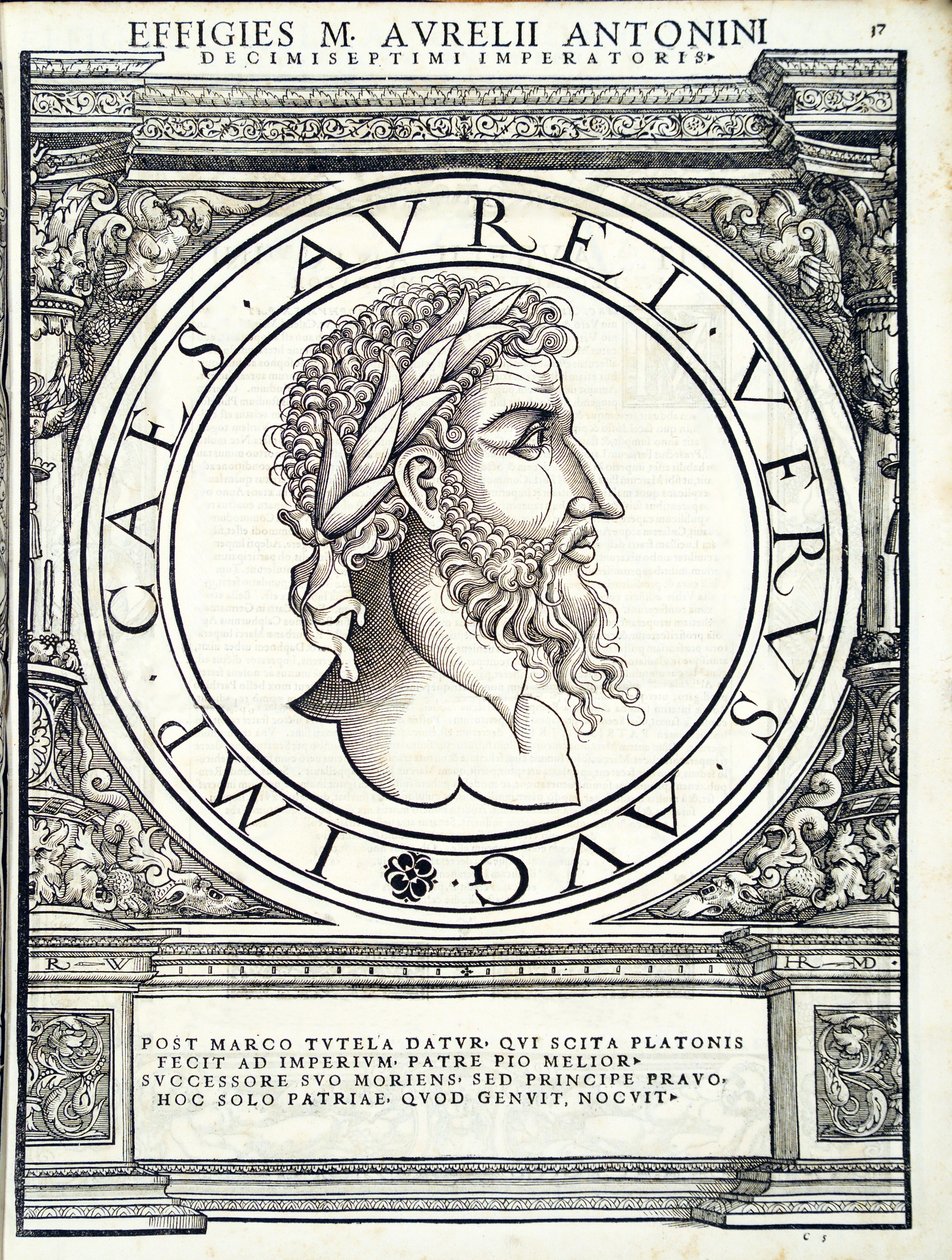 Lucio Vero, ilustración de Imperatorum romanorum omnium orientalium et occidentalium verissimae imagines ex antiquis numismatis de Hans Rudolf Manuel Deutsch