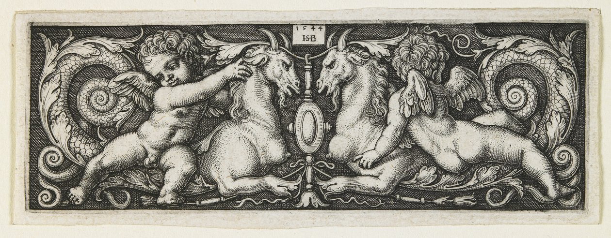 Ornamento con dos genios montando dos quimeras, 1544 de Hans Sebald Beham