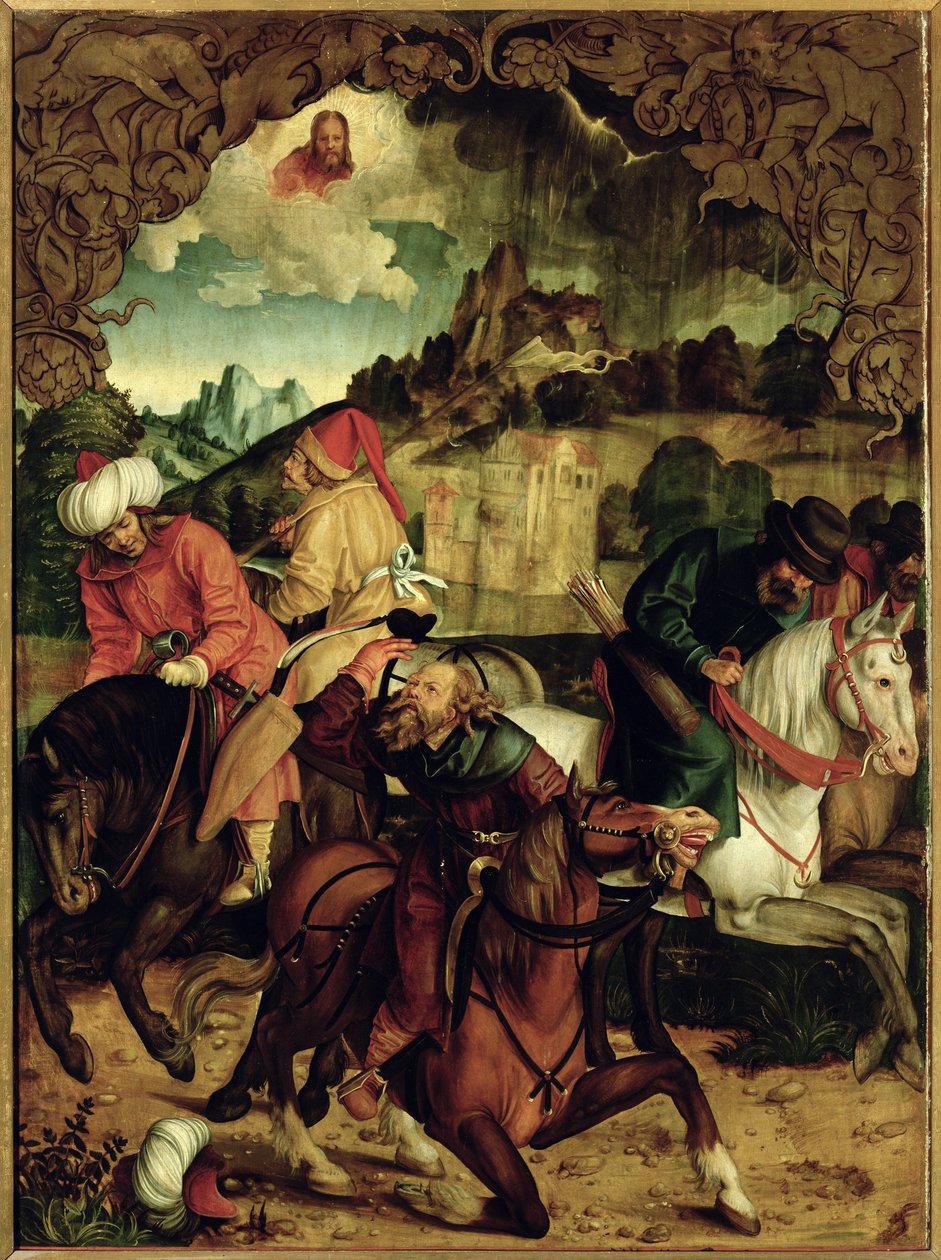 La Conversión de San Pablo, de un políptico que representa Escenas de las Vidas de SS. Pedro y Pablo (detalle) de Hans Suess Kulmbach