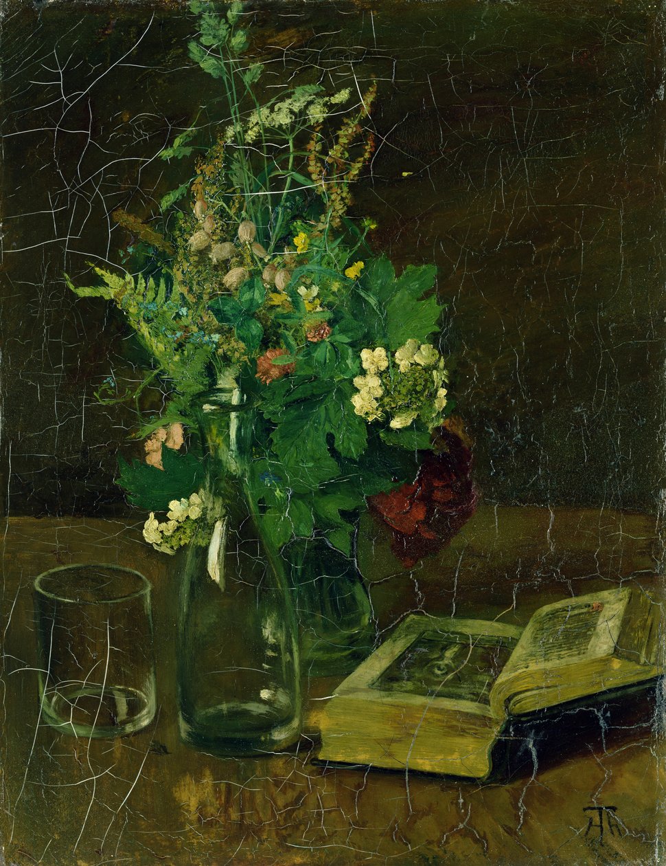 Naturaleza muerta con un ramo de flores y una Biblia, 1872 de Hans Thoma