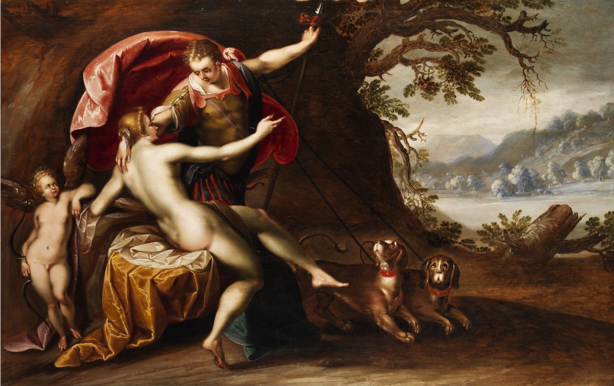 Venus y Adonis con perros de Hans von Aachen