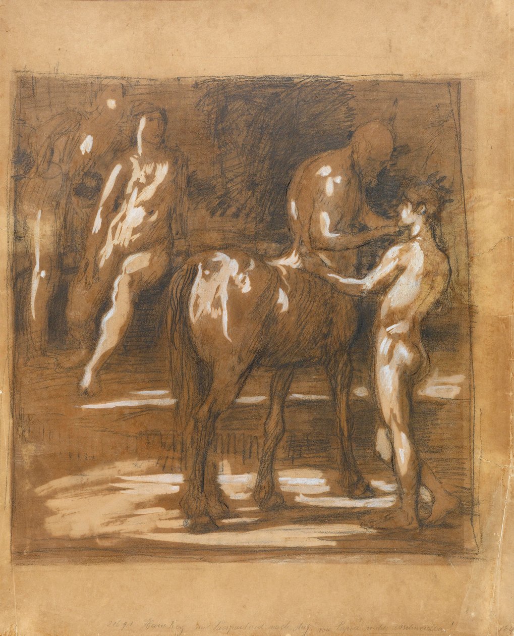 Hoja de estudio con centauro y dos figuras de Hans von Marées