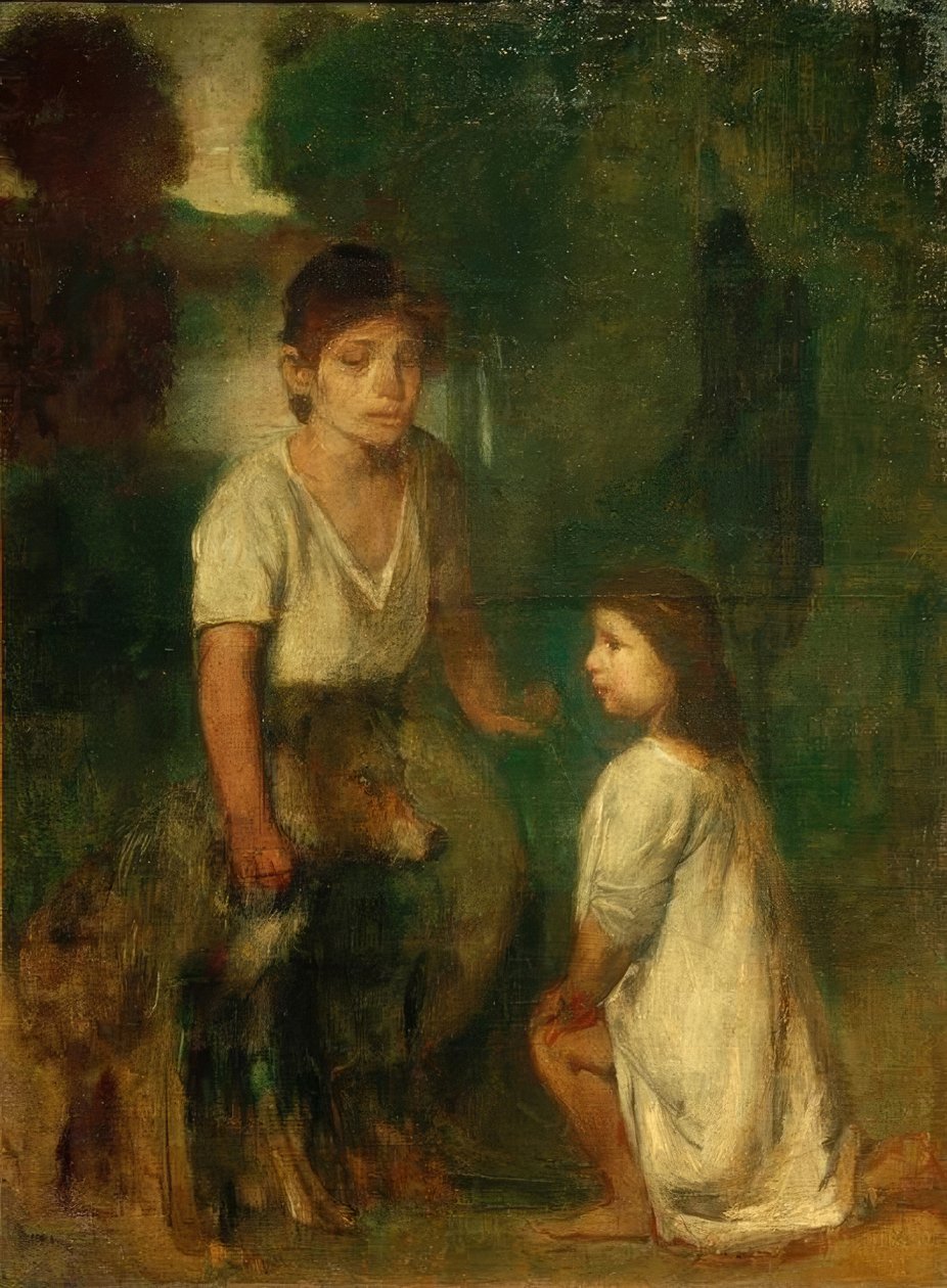 Dos niños con perro de Hans von Marées