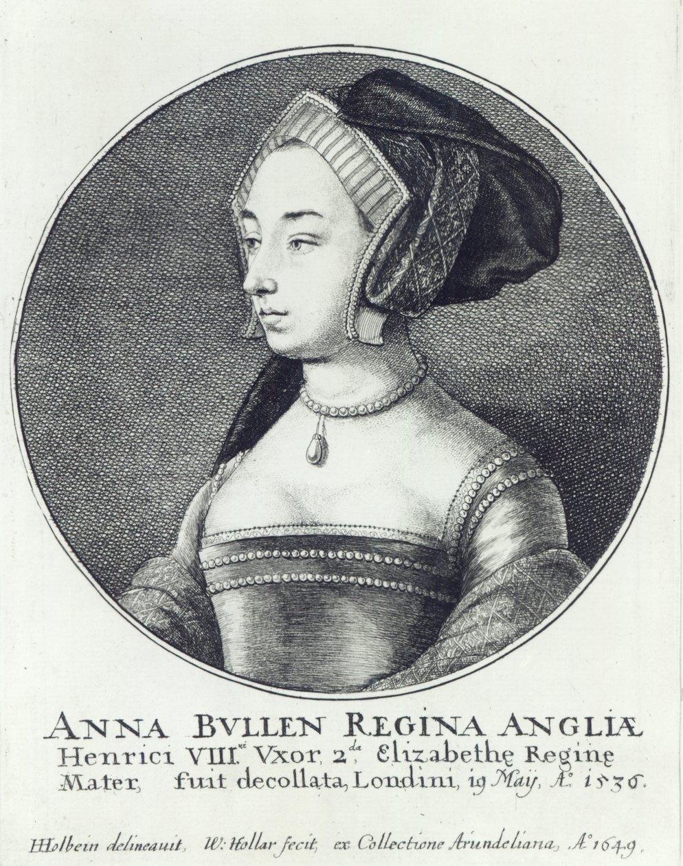 Ana Bolena, grabada por Wenceslao Hollar de Hans (after) Holbein the Younger