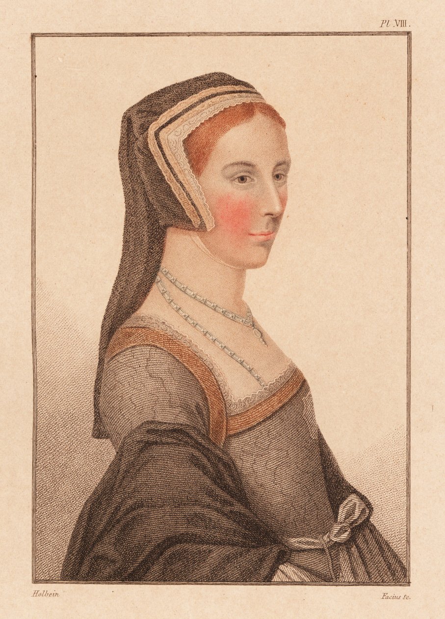 Anne Cresacre, de 15 años, pupila de Sir Thomas More.,1812 (grabado) de Hans (after) Holbein the Younger