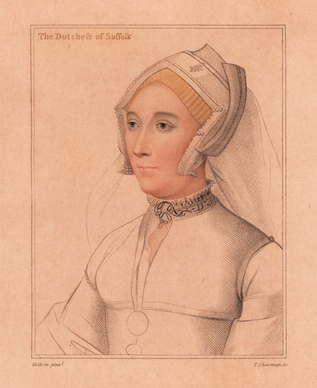 Catherine Brandon, Duquesa de Suffolk.,1812 (grabado) de Hans (after) Holbein the Younger