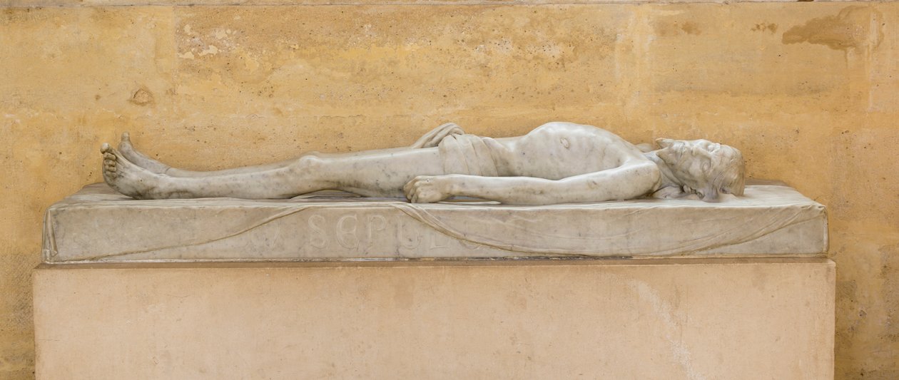 Cristo en el sepulcro, copia de H.Holbein. bajada de la Capilla de los Inválidos (1670), París (fotografía) de Hans (after) Holbein the Younger
