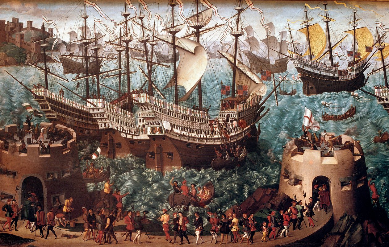 Embarque de Enrique VIII (1491-1547) en Dover en el galeón Henri Grace a Dieu" con ocasión del comercio firmado con François I (el Camp du Drap d