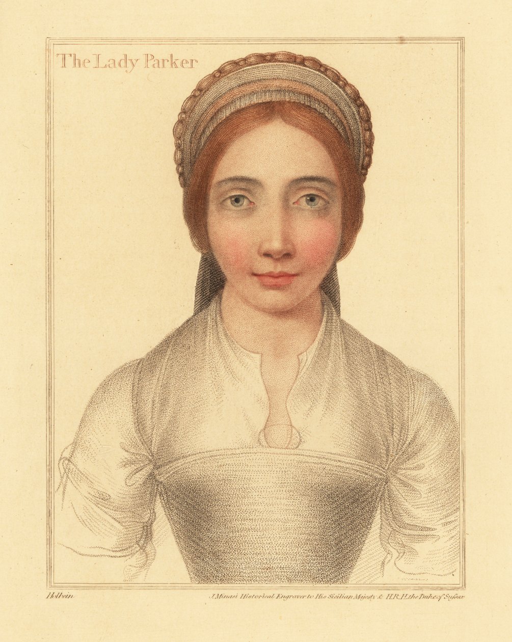 Lady Parker, esposa de Sir Henry Parker.,1812 (grabado) de Hans (after) Holbein the Younger