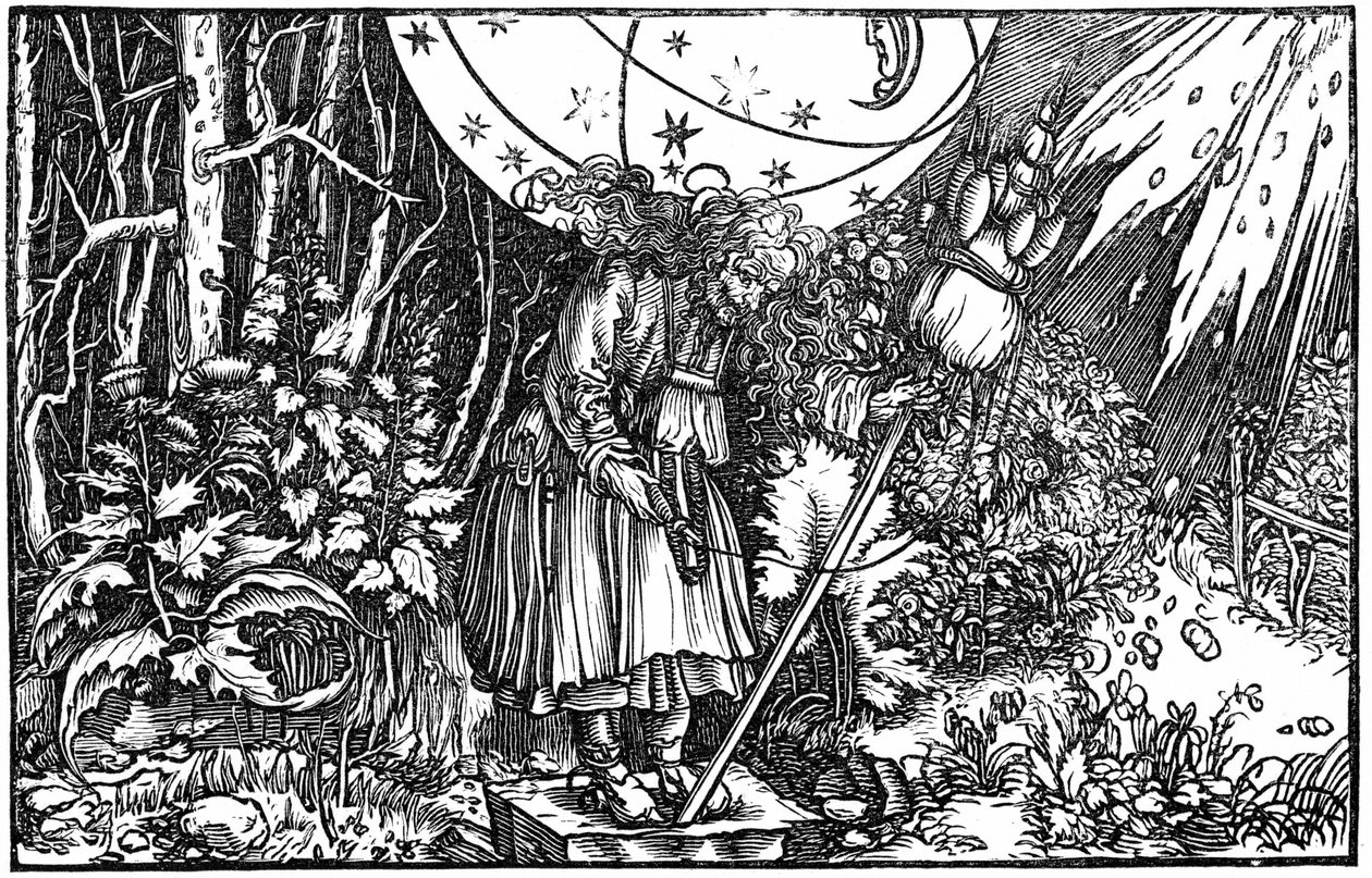 Vieja (bruja o hada) hilando de Hans (after) Holbein the Younger