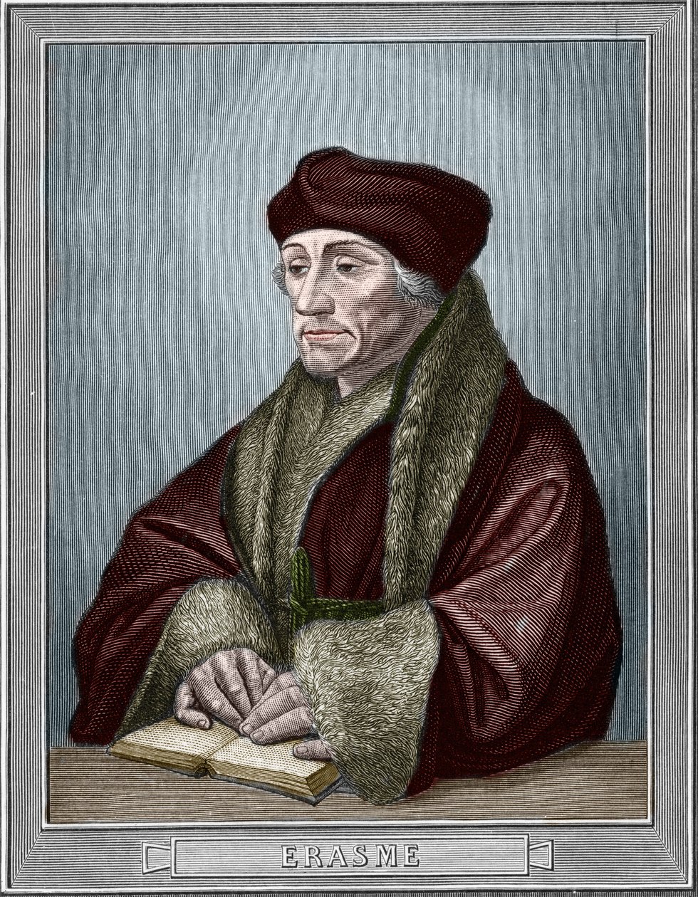 Retrato de Didier Erasme (Erasmo de Rotterdam) (1469-1536), humanista holandés. Grabado después del original de Holbein Hans el Joven (1497-1543). Grabado de 1859 en “las galerías de Europa - Italia” por Armengaud. Colección privada. de Hans (after) Holbein the Younger