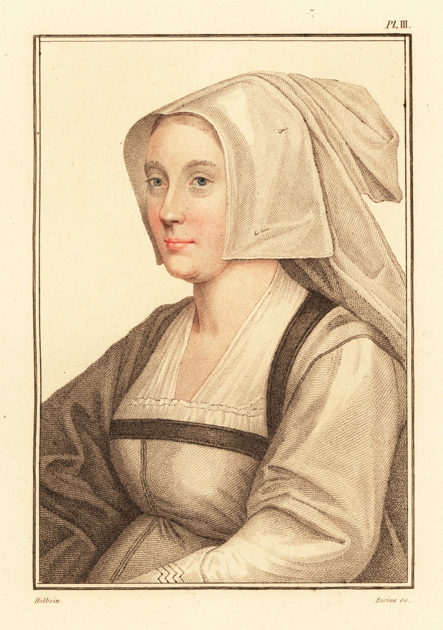 Retrato de mujer desconocida de la corte del rey Enrique VIII,1812 (grabado) de Hans (after) Holbein the Younger