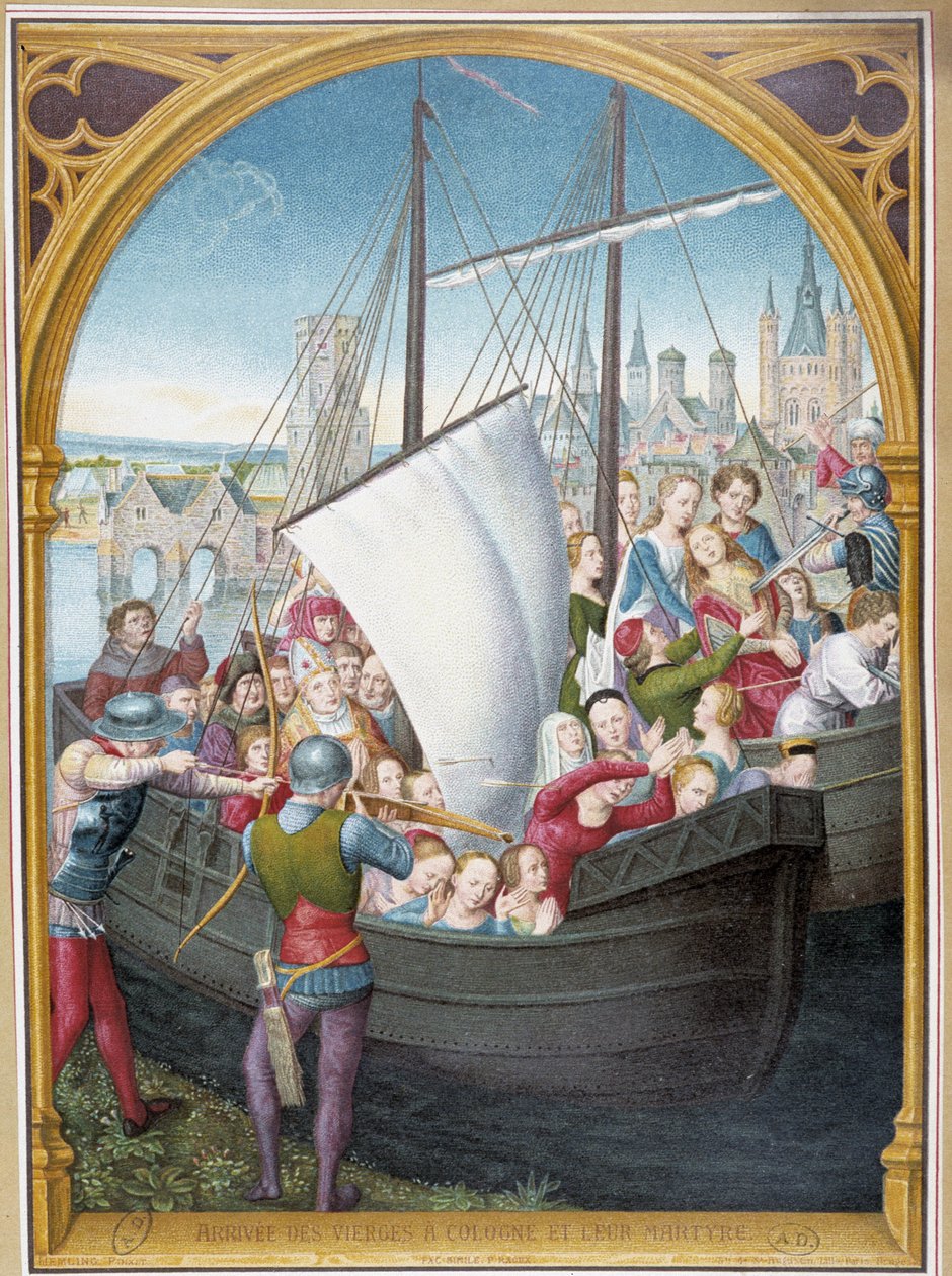 Desembarco de las vírgenes en Colonia y su martirio, de ap. cofre de Santa Úrsula, Brujas, por Memling de Hans (after) Memling