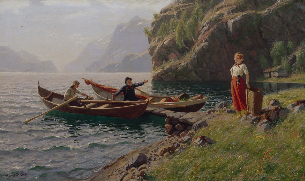Vida cotidiana en los fiordos (óleo sobre lienzo) de Hans Andreas Dahl