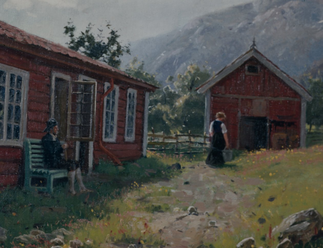 Corral, Oeste de Noruega (óleo sobre lienzo) de Hans Andreas Dahl
