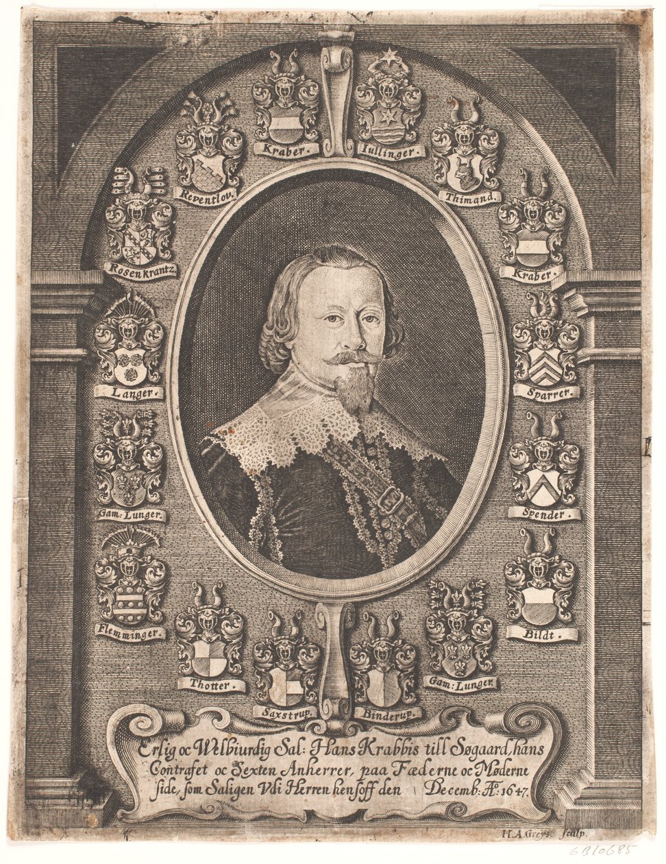 Hans Krabbe de Søgaard. De un sermón fúnebre de 1648 de Hans Andreas Greys