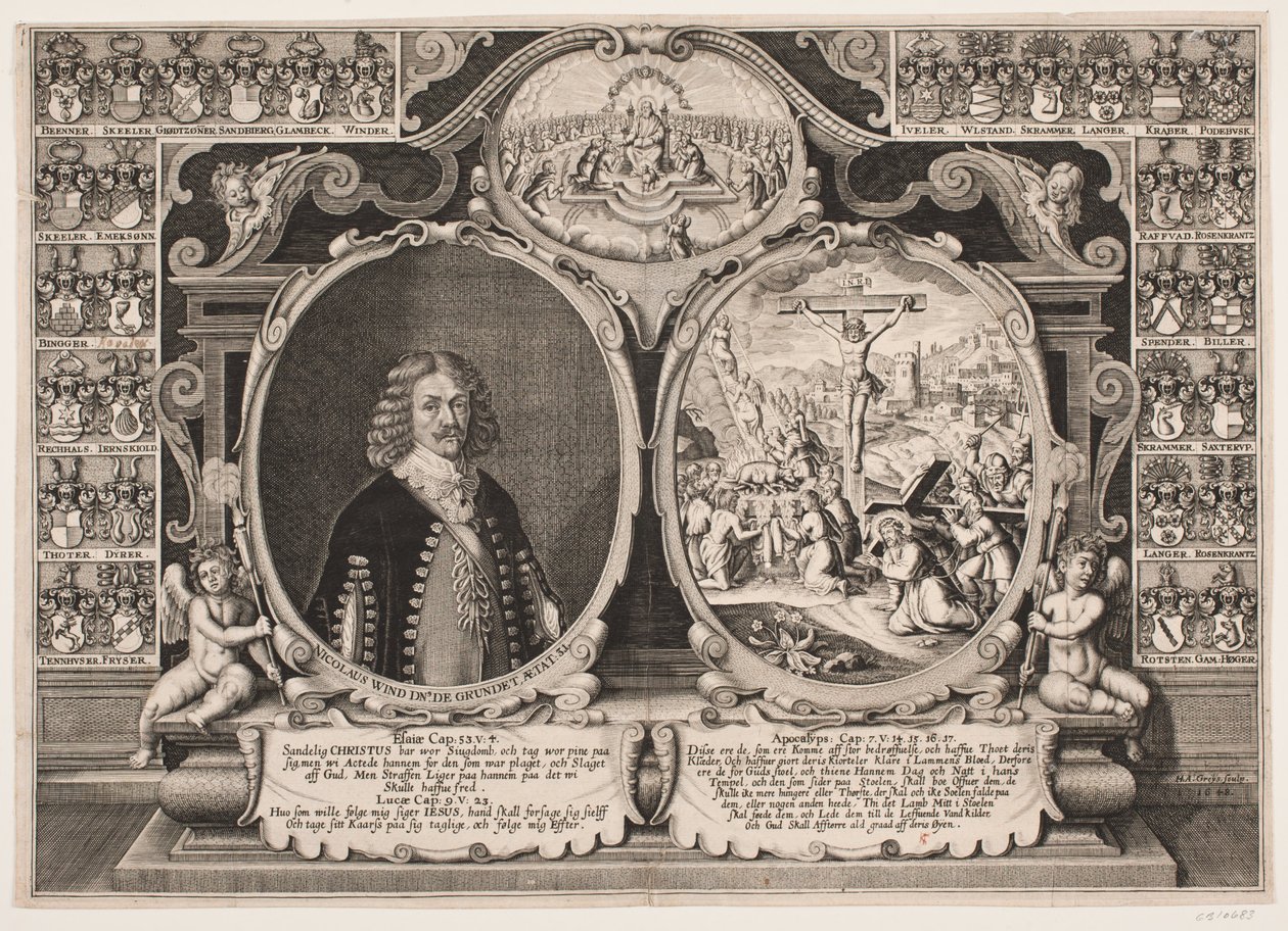 Niels Windet a Grundet y una representación de Cristo en la cruz de Hans Andreas Greys