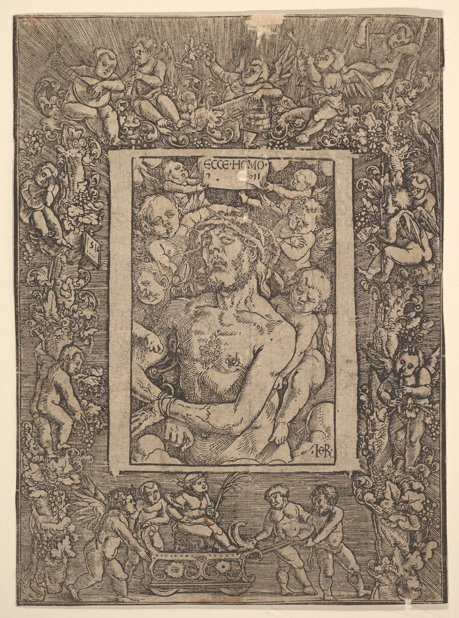 Ecce Homo con borde ornamental mostrando el triunfo de Baco de Hans Baldung