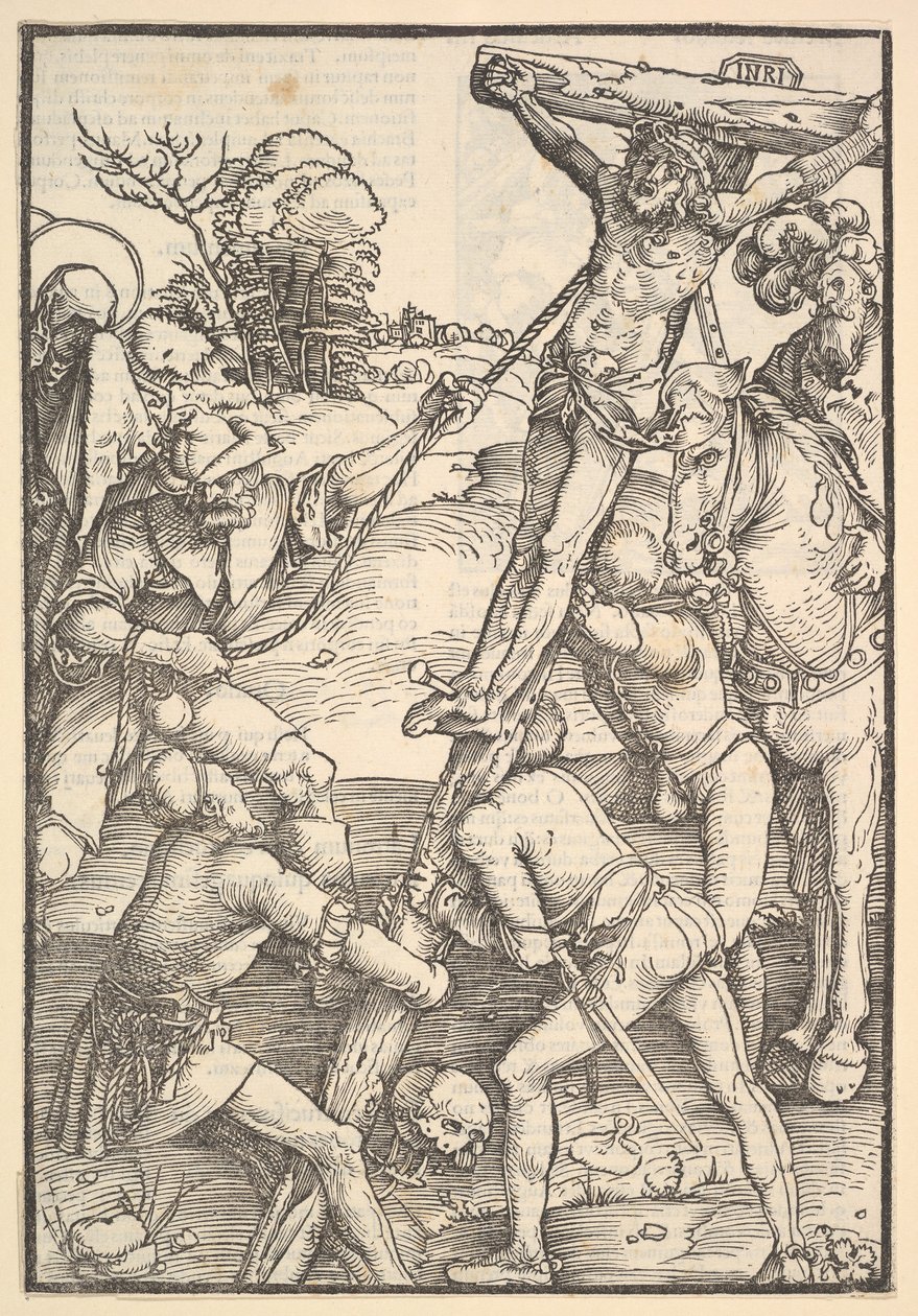 La elevación de la cruz, verso: La elevación de la cruz, del Speculum Passionis Domini de Hans Baldung