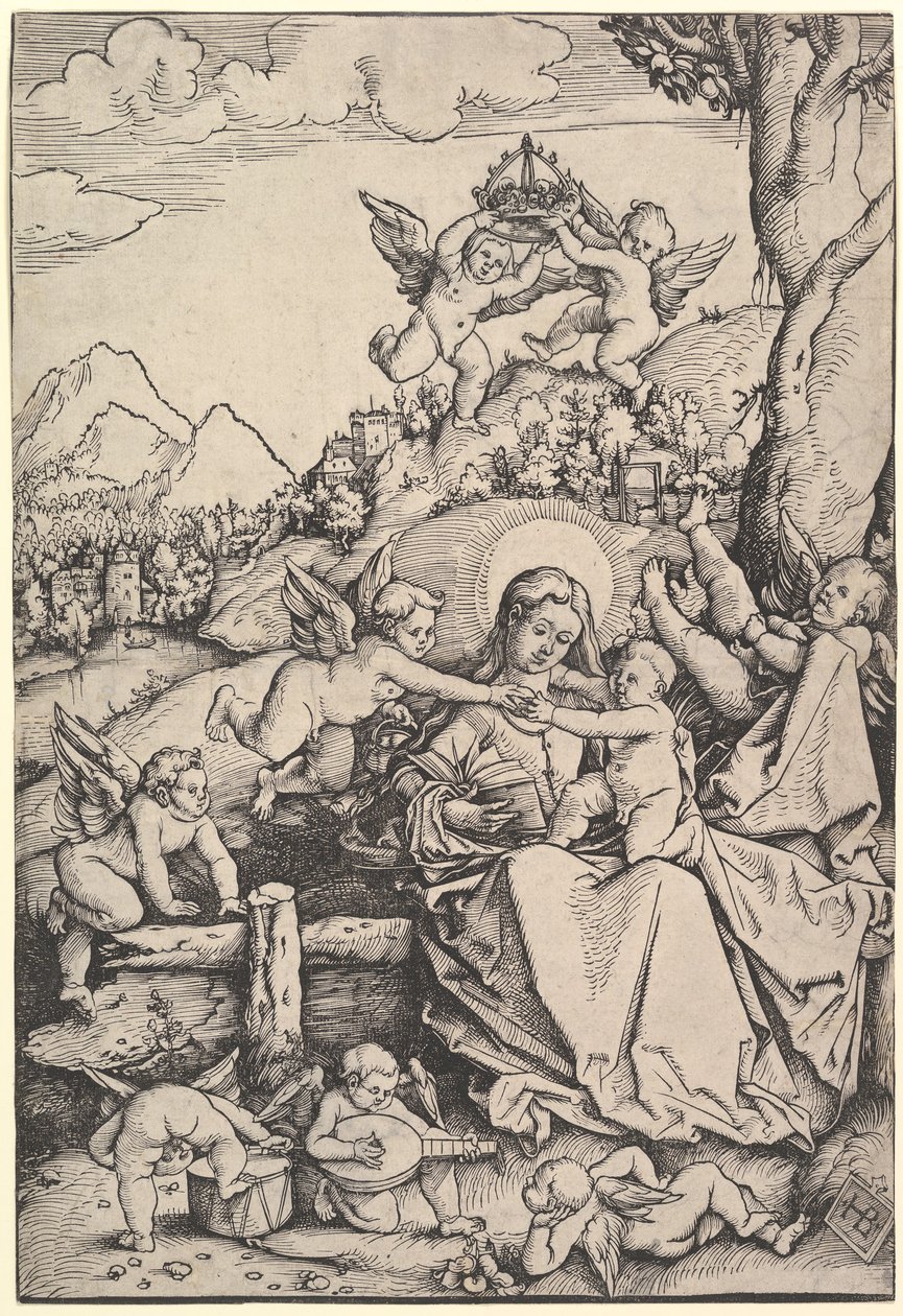 La Virgen y el Niño con ocho ángeles en un paisaje de Hans Baldung