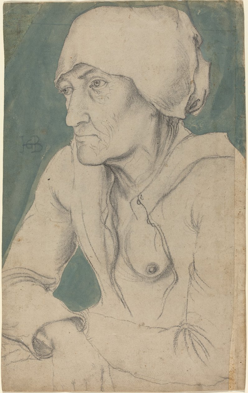 Media figura de una anciana con gorro de Hans Baldung Grien