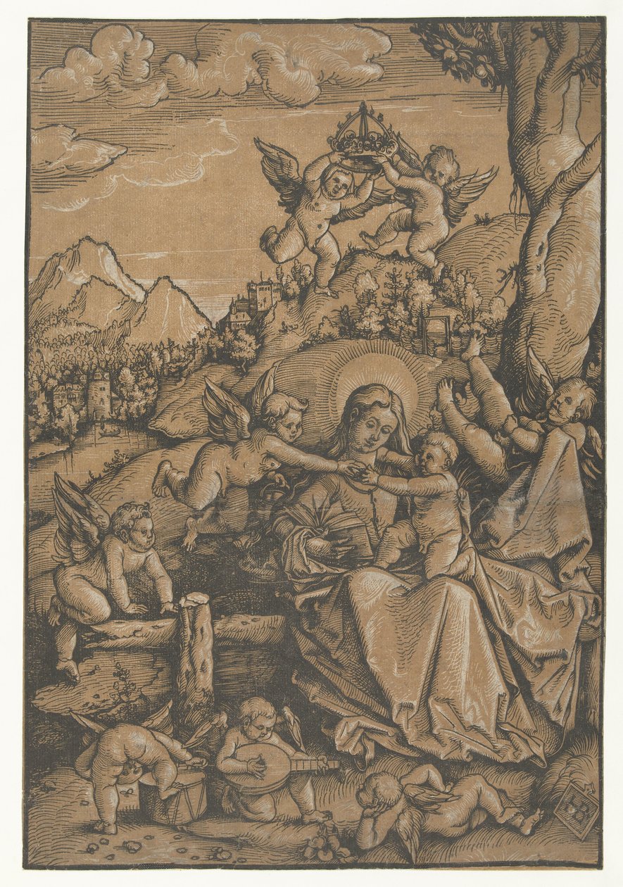 María y el niño con ocho ángeles en un paisaje de Hans Baldung Grien