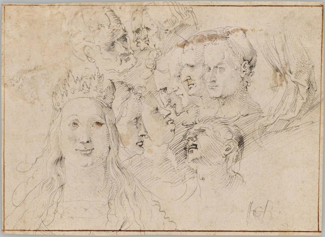Estudios de cabezas (anverso); Estudios de una figura masculina (reverso) de Hans Baldung Grien