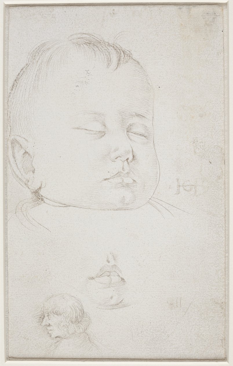 Cabeza de un niño pequeño en perfil de tres cuartos, con la boca medio abierta de Hans Baldung Grien