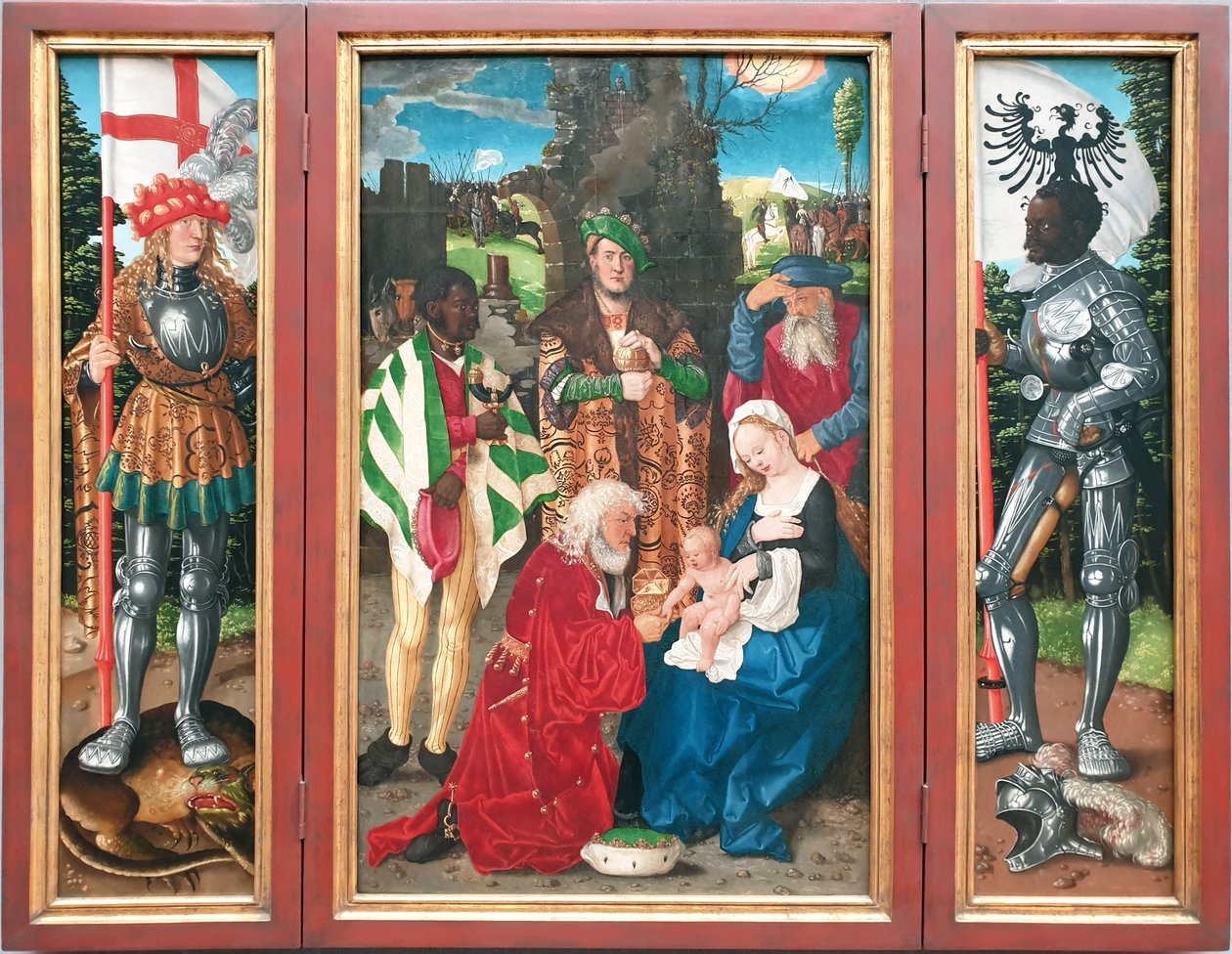Retablo de los Reyes Magos
Izquierda: San Jorge
Mitad: La Adoración de los Reyes

Derecha: San Mauricio San Mauricio de Hans Baldung Grien